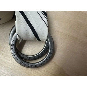 Vintage Lauren Ralph Lauren Fabric Belt with Silver Buckles 34” Blue & White